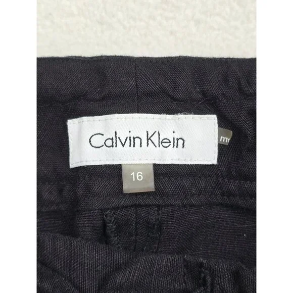 Calvin Klein Womens Black Linen Blend Drawstring Pants Size 16 Flawed - Picture 2 of 7